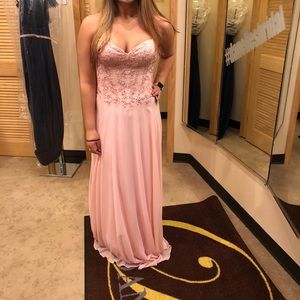 Blush prom / formal gown, strapless & corset back